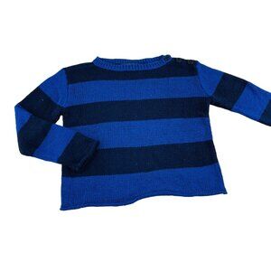 Lauren Ralph Lauren Petite Blue & Black Striped Knit Sweater PS